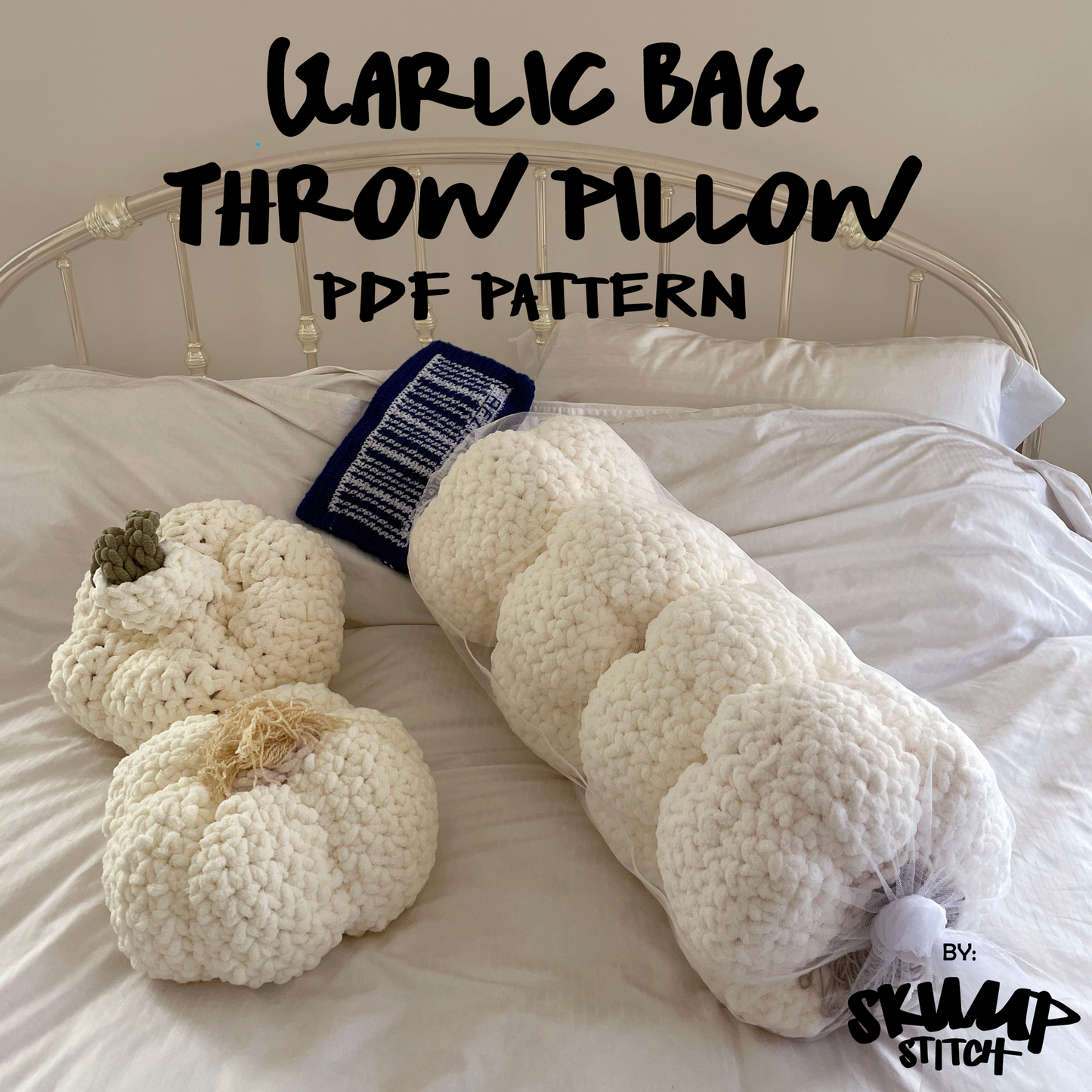 DIGITAL FILE ONLY Crochet Garlic Bag Throw Pillow PDF Pattern