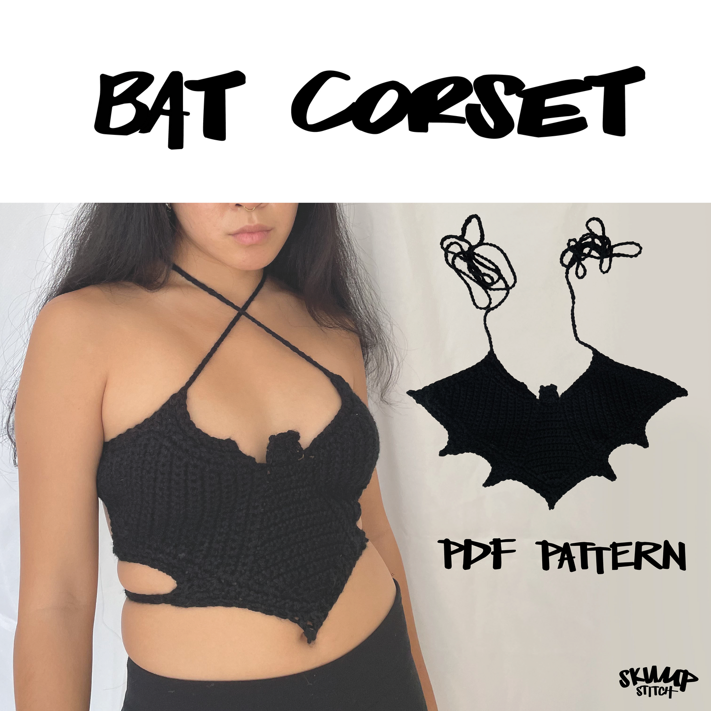 DIGITAL FILE ONLY! Crochet Bat Corset PDF Pattern