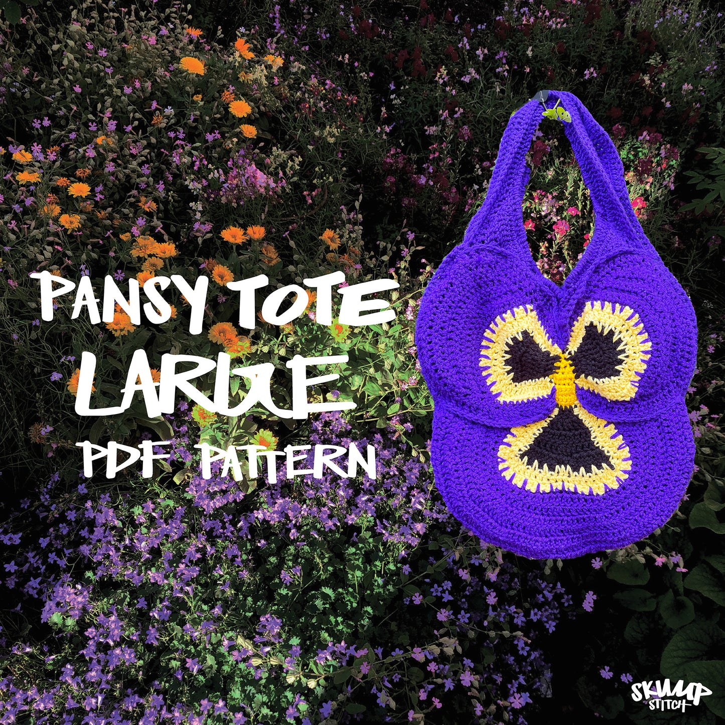 DIGITAL FILE ONLY! Crochet Pansy Tote Large PDF Pattern