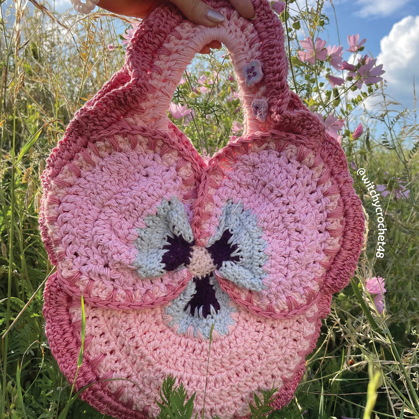 DIGITAL FILE ONLY! Crochet Pansy Tote Mini Pattern