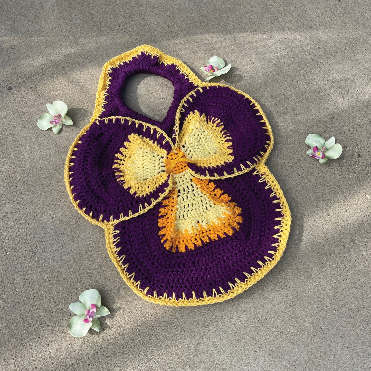 DIGITAL FILE ONLY! Crochet Pansy Tote Large PDF Pattern