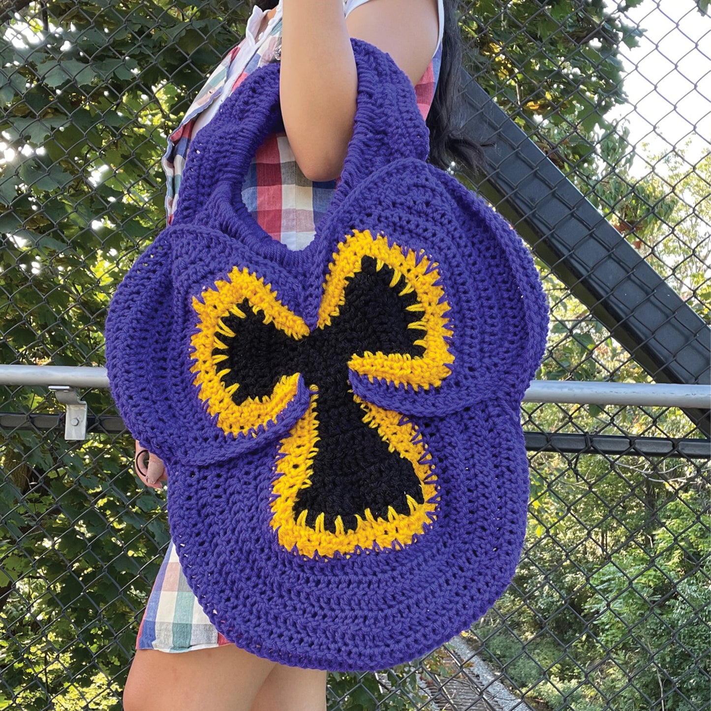 DIGITAL FILE ONLY! Crochet Pansy Tote Large PDF Pattern